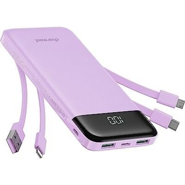 Portable Charger with Built in Cables, Portable Charger with Cords Wires Slim